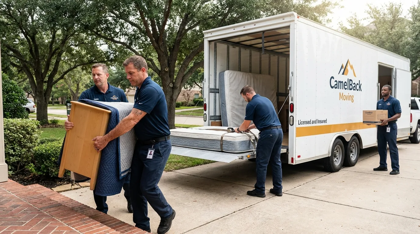 Crew loading residential truck for cross-state move from Oxford, KS