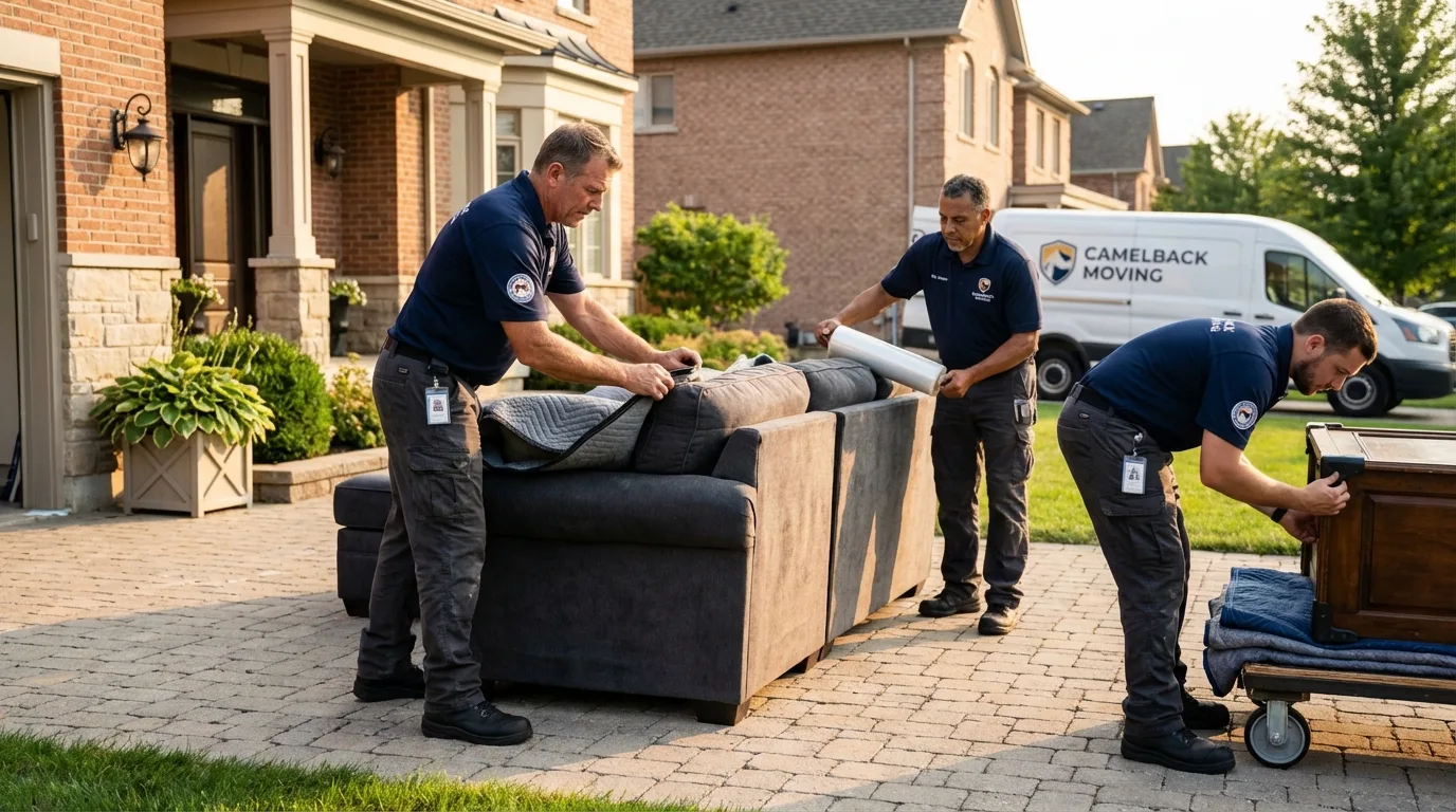 Large estate moving crew wrapping furniture in Oxford, KS